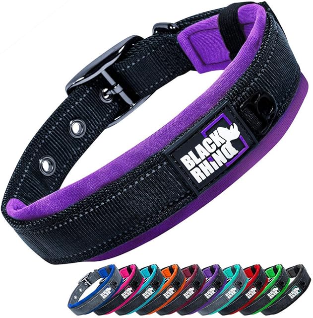 Black Rhino - The Comfort Collar Ultra Soft Neoprene Padded Dog Collar for All Breeds - Heavy Duty Adjustable Reflective Weatherproof (Medium, Purple/Bl)
