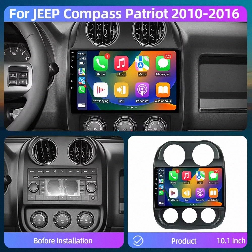 Radio Macchina Touch Screen per Jeep Compass Patriot 2010-2016 Wireless Carplay Android Auto Stereo Auto Bluetooth Ips con Pantalla Táctil con Gps, 4 Nucleo 1G+32G