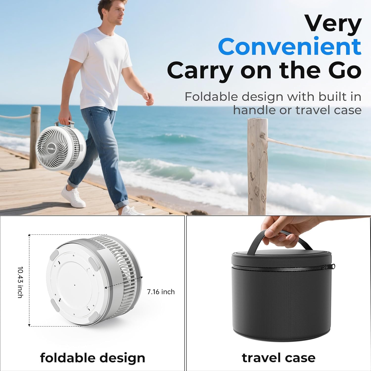 40000mAh Battery Operated Fan, Rechargeable Collapsible Fan, 106H Run, 8 Speeds Oscillating with Remote, Battery Powered with Timer & Light for Travel Cruise Essentials RV Outdoor Power Outage - Image 6