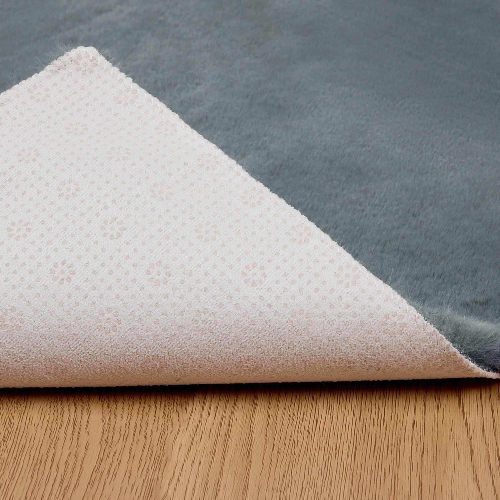 Kunstfell Teppich Läufer in Kaninchenfell-Optik, weicher Flurteppich rutschfest für Wohnzimmer und Schlafzimmer, Rechteckig, Serie OLITE, Anthrazit, 80 x 250 cm