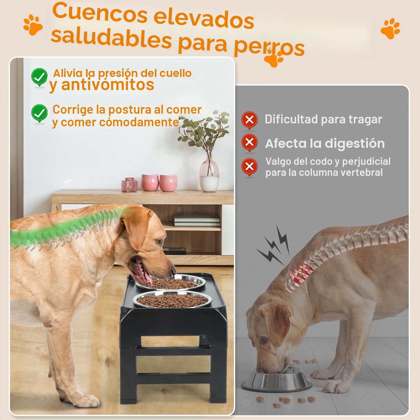 Cuencos elevados para Perros, 4 Soportes elevados de Altura Ajustable con 2 Cuencos Gruesos de Acero Inoxidable de 50 onzas, comedero Antideslizante para Perros medianos y Grandes, se Ajusta a 3.7