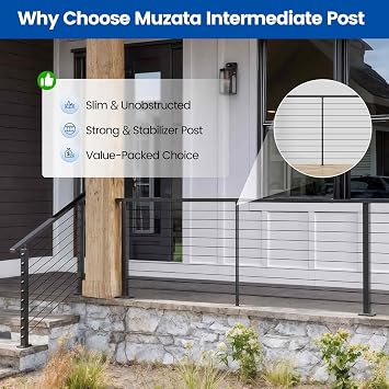 Muzata 36 Black Super Thin Intermediate Cable Railing Level Post PS32 BH4S