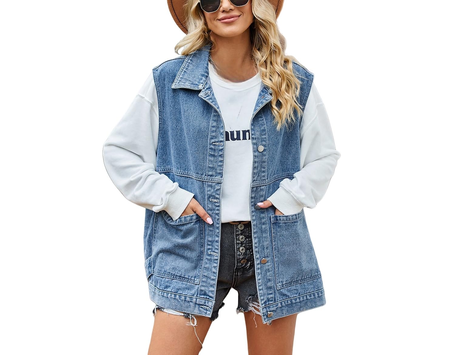Gilet Jeans Donna,Gilet In Denim Da Donna Senza Maniche Taglie Forti Leggero Nero Giacca In Denim Da Donna Primavera Autunno Bottoni Gilet Da Donna con Cappuccio Aperto Sul Davanti Camicia Cappotti