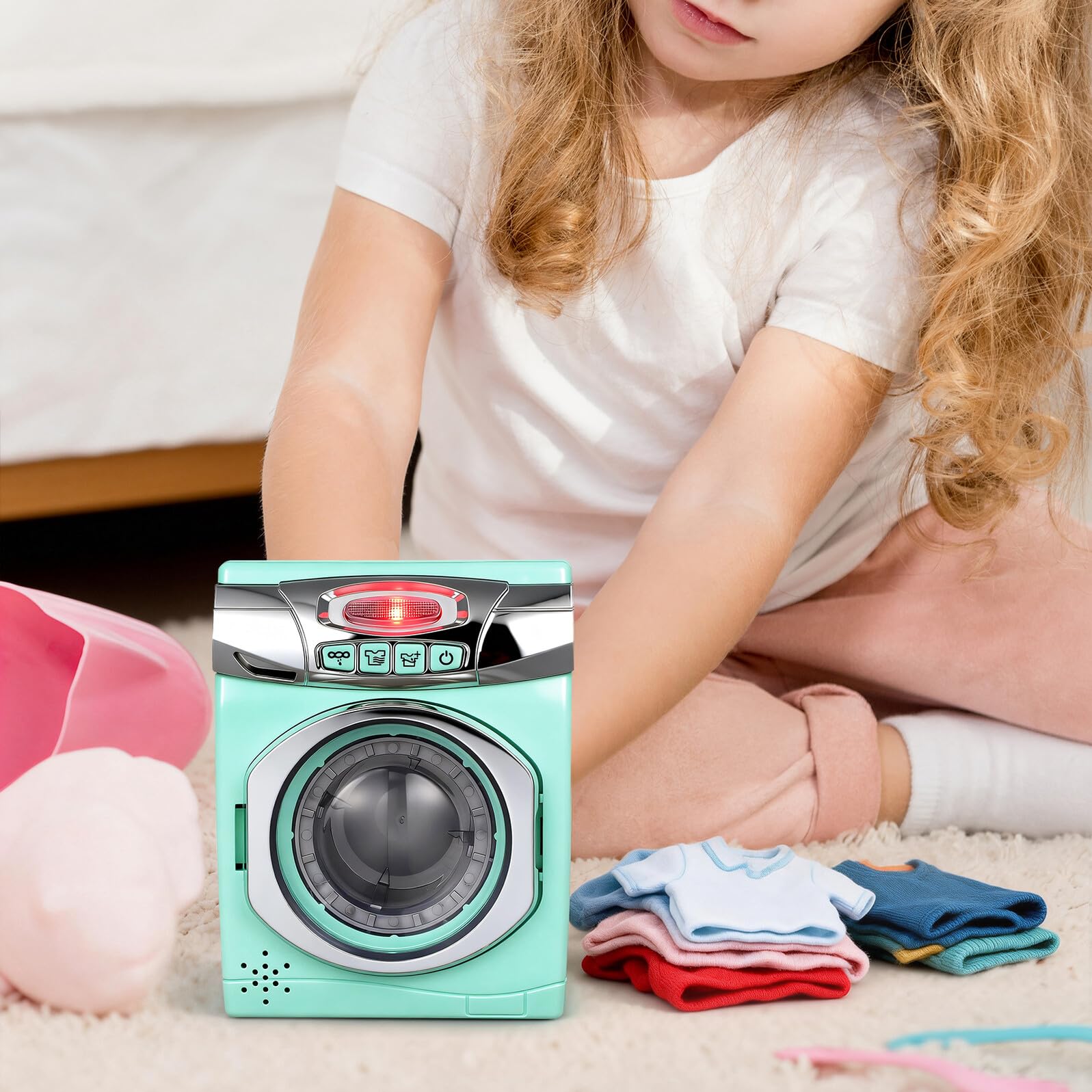VICASKY Giocattolo Lavatrice in Plastica Robusta, Lavatrice Giocattolo Interattiva Suoni, Sviluppo Motorio e Gioco Educativo per Prima Infanzia