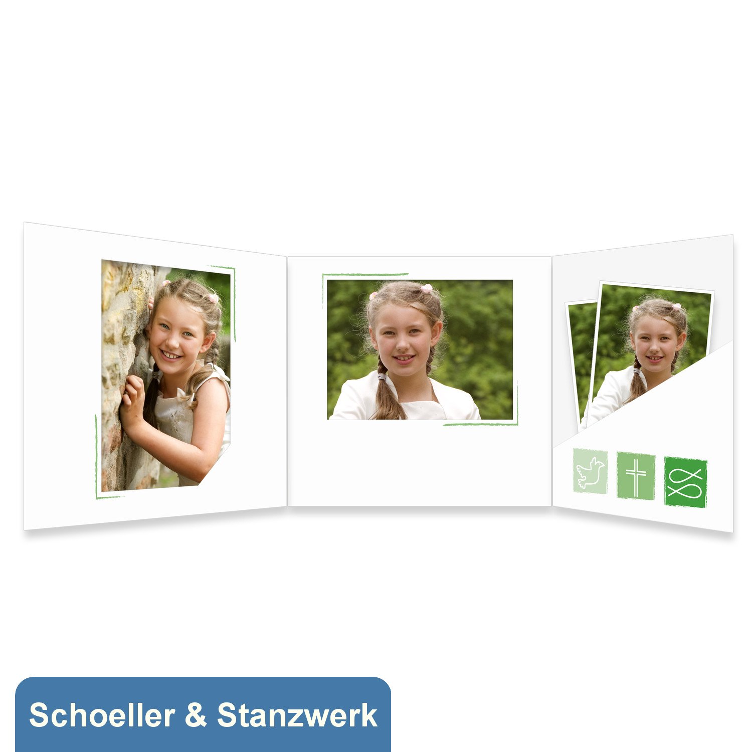 Schoeller & Stanzwerk© - 25 Stück 3-teilige Portraitmappe Kindergarten- / Schulfotomappe für 13x18 cm Fotos - Kommunion - Konfirmation - Jugendweihe