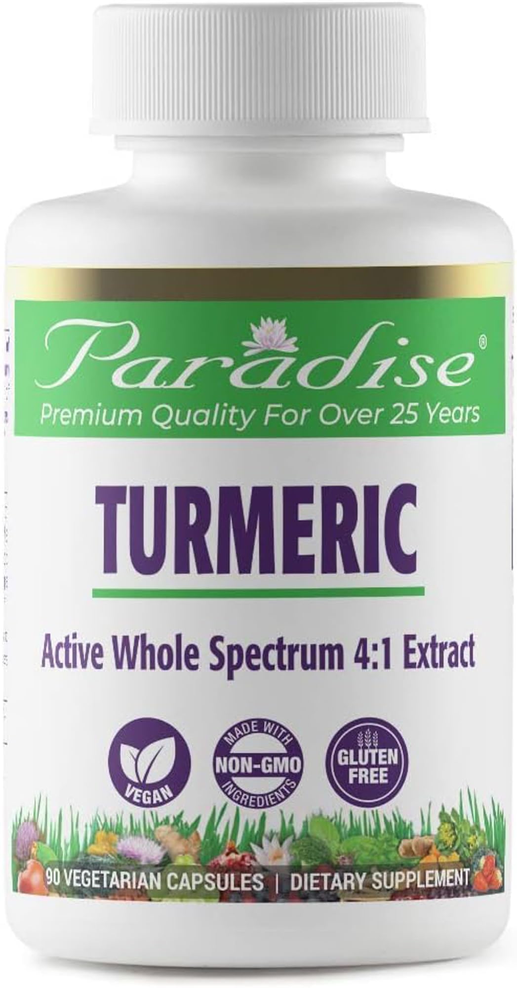 Paradise Organic Turmeric Rhizome 4:1 Extract, Active Whole Spectrum Extract, Super Potent, Ultra Pure, Vegan, Non-GMO, Gluten Free, 90 Vegetarian Capsules