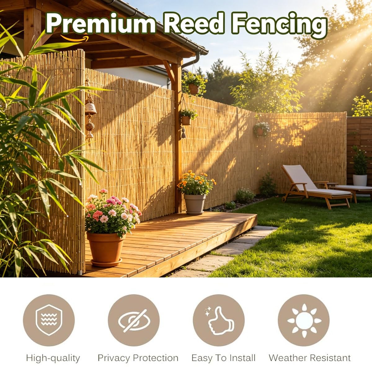 Arella in Canniccio Cannette in Bamboo Pelato Bambù Naturale, Recinzione di Canne per Giardini Balconi, Frangivento Frangivista Spessa, Arelle Canniccio Decorativo Recinzione(Marrone,H0.9 x L2m)