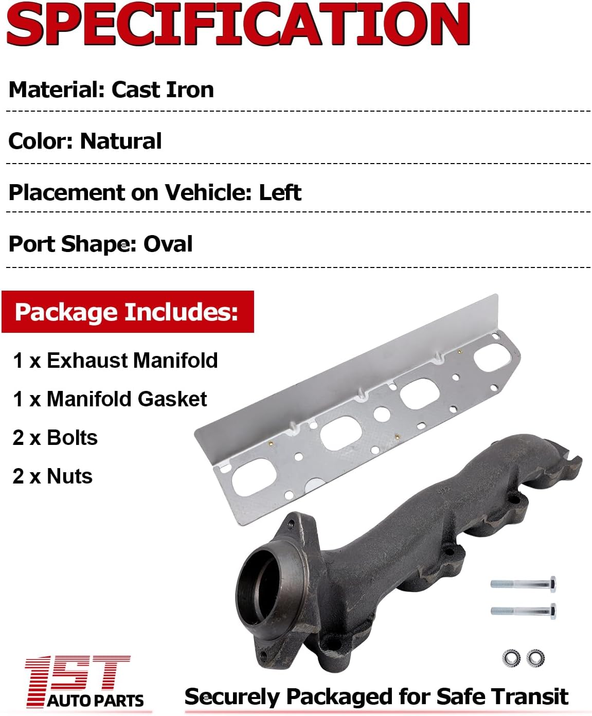 1ST 68045559AA Exhaust Manifold Kit with Gasket Left for Chrysler Aspen 2009 for Dodge Durango Ram 2009-2021 for Jeep Grand Cherokee 2011-2021 for Ram Classic 2011-2021, Replace OE: 53034137AC 674-922