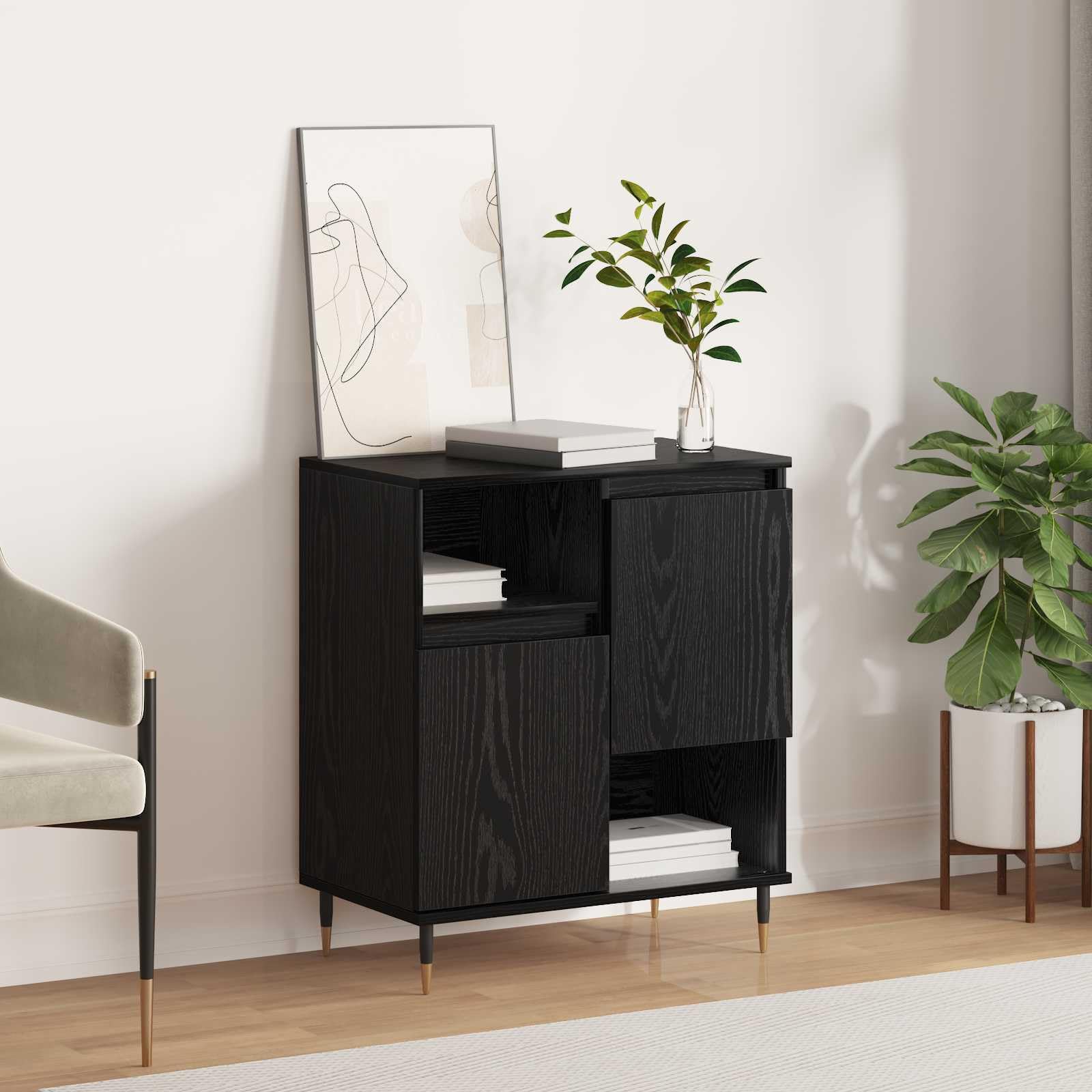 Aparador negro efecto roble: solucione la falta de almacenamiento en su salón con diseño moderno