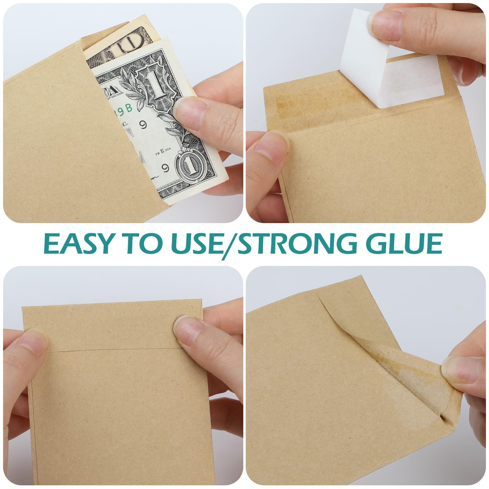 Buste per denaro kraft autoadesive 8,1 x 16,5 cm GeeRic Confezione da 100