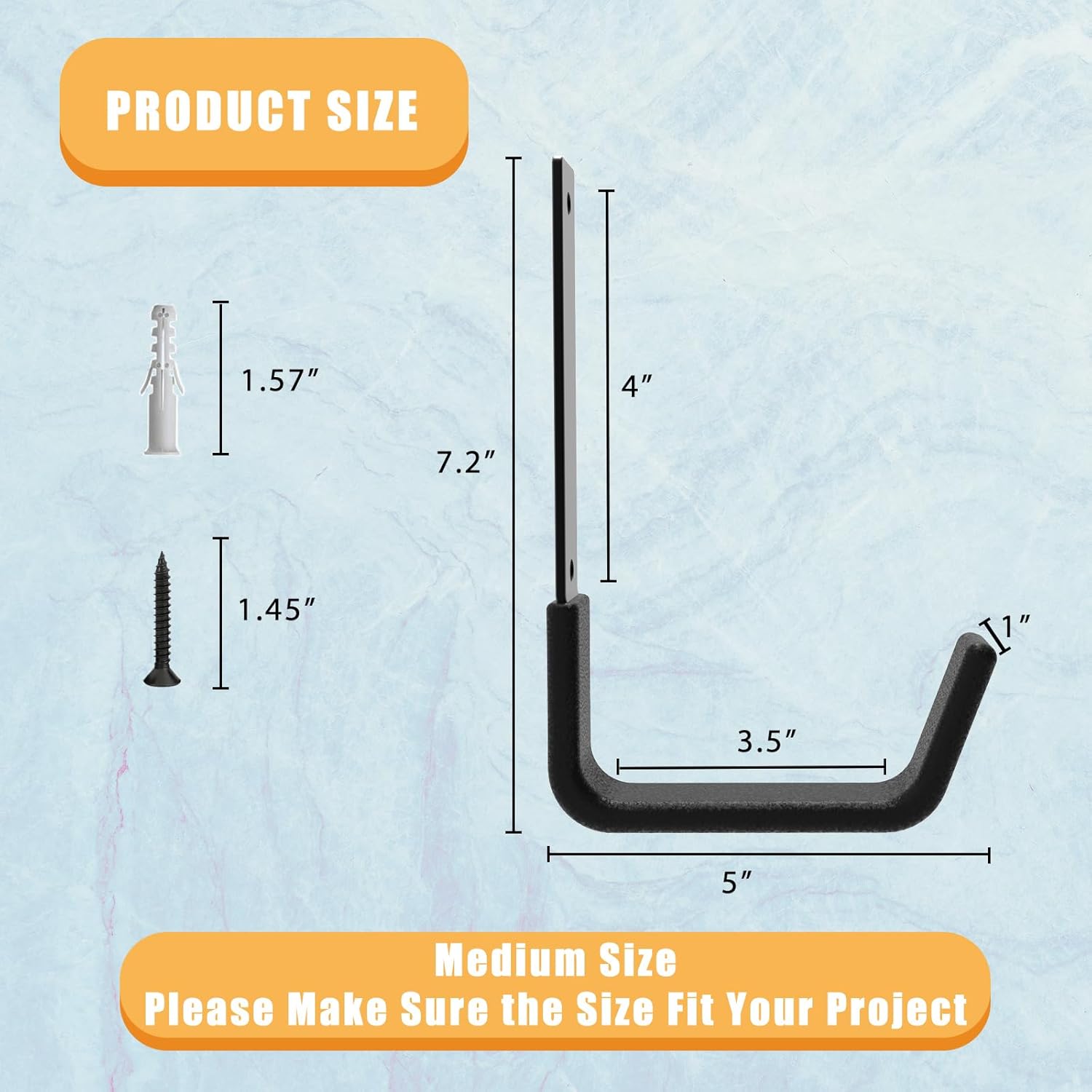 Heavy Duty Utility Hooks for Wall Mount, Garage Wall Hooks, Multi-Use Hose, Bike, Ladder, Chainsaw & Leaf Blower Hanger - 6 Medium (6 M) - Image 2