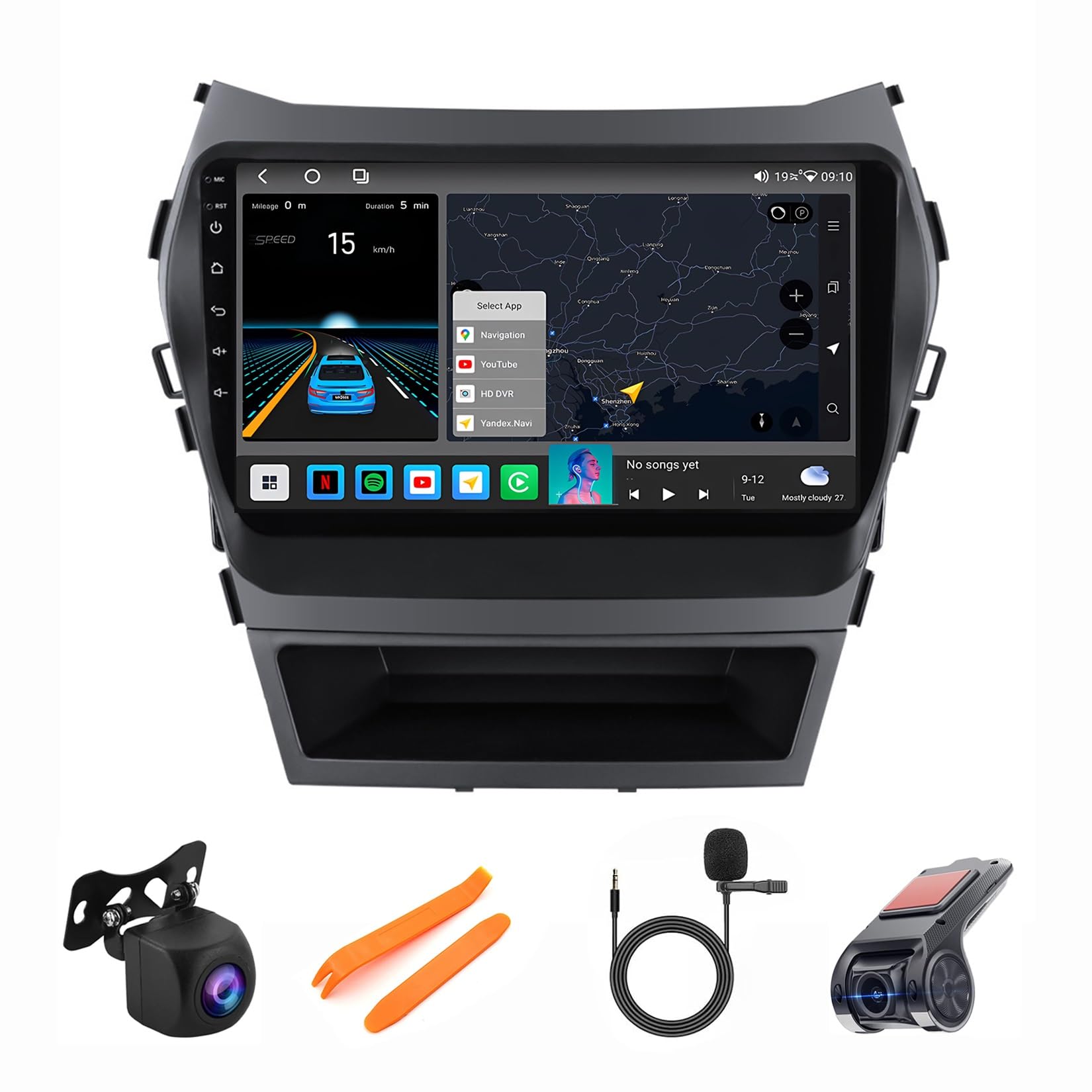 Autoradio Android 12 10 pouces HD à écran tactile pour Hyundai lX45 2013-2017 avec lecteur DVD stéréo de voiture, navigation GPS tactile, Carplay, Bluetooth, commandes au volant, caméra de r