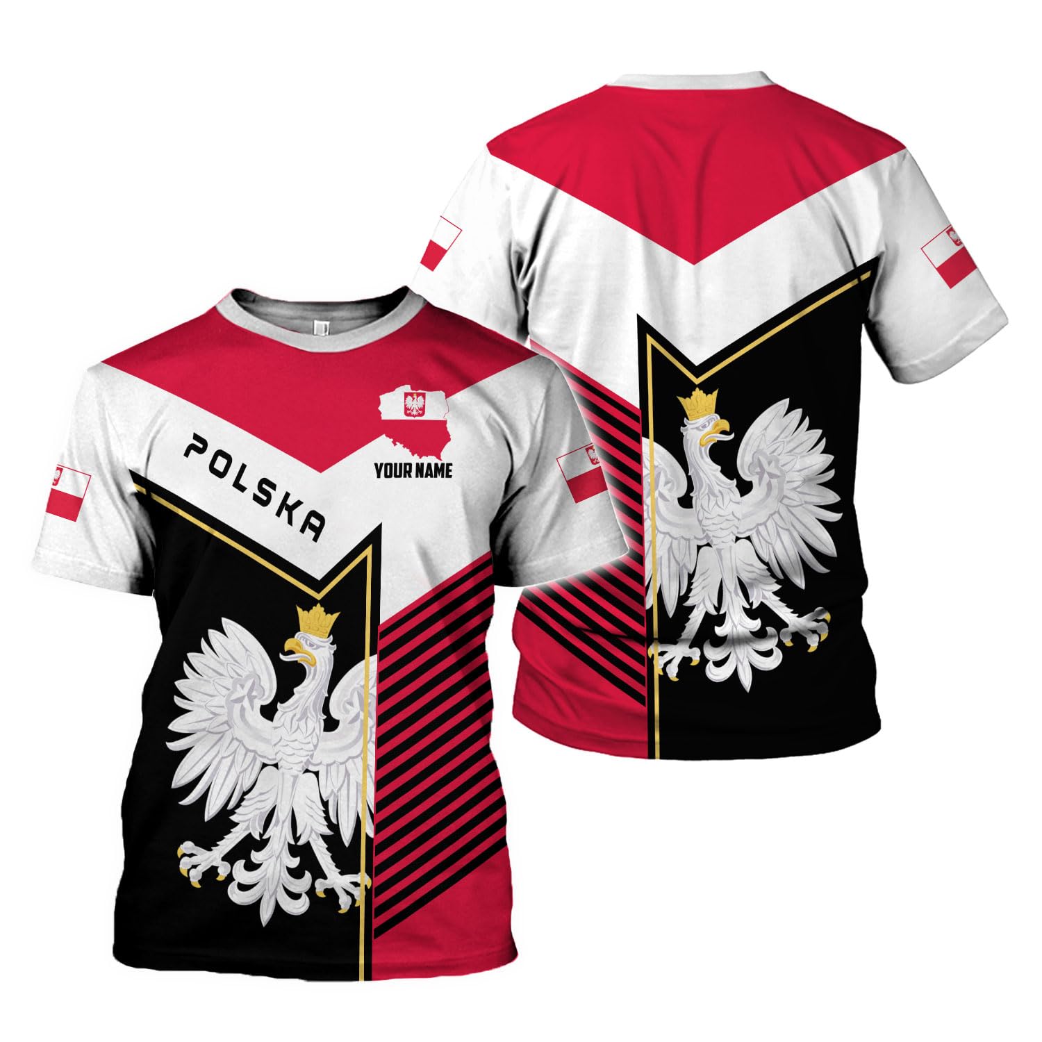 Workwear Working Shirt Crew Neck Activewear Shirts Short Sleeve Sport Tops for Lounge Running Everyday Personalized Name 3D Poland Pride Retro-Feel Polish Eagle Polska XXL