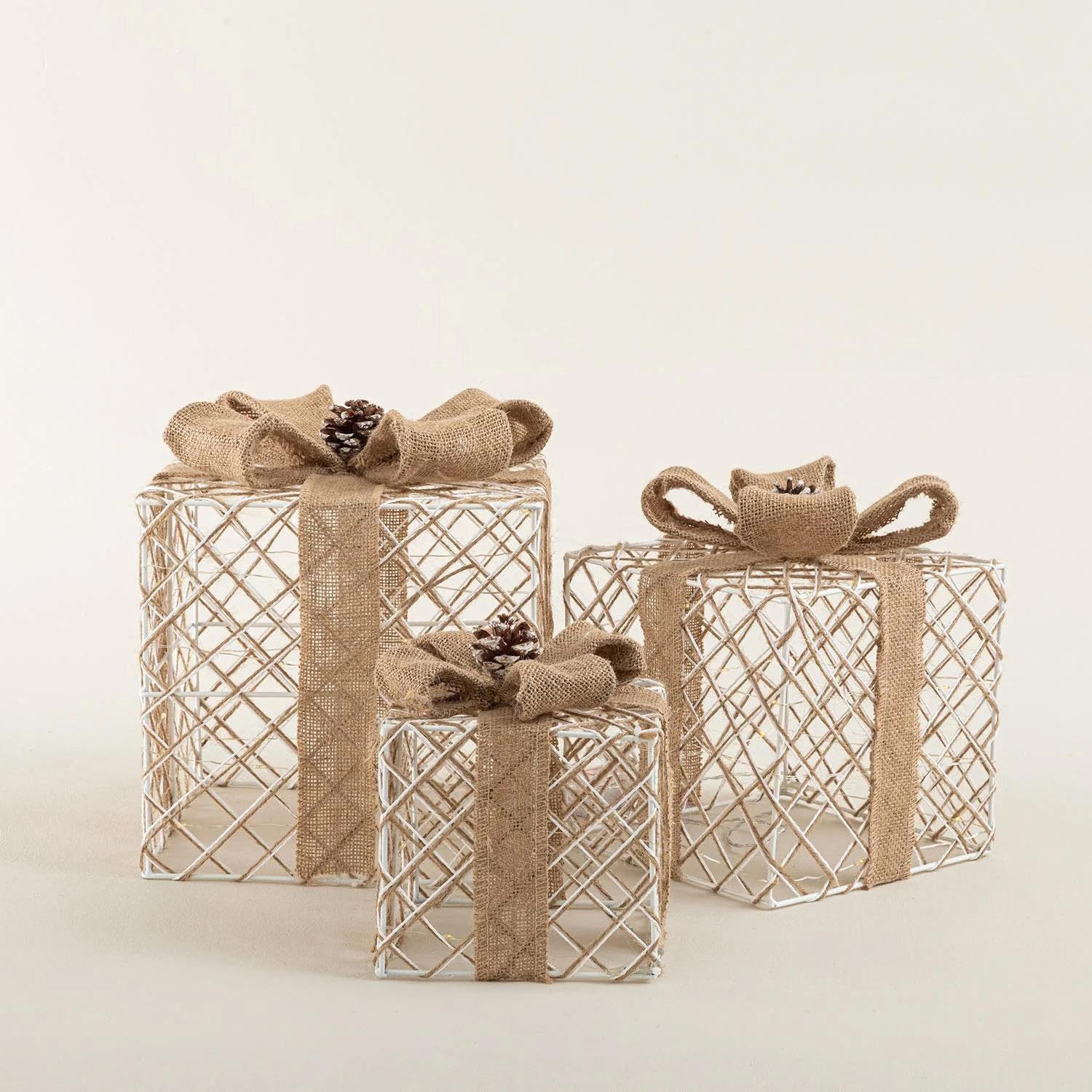 Giftbox Işıklı Dekoratif Obje 25 Cm Natural