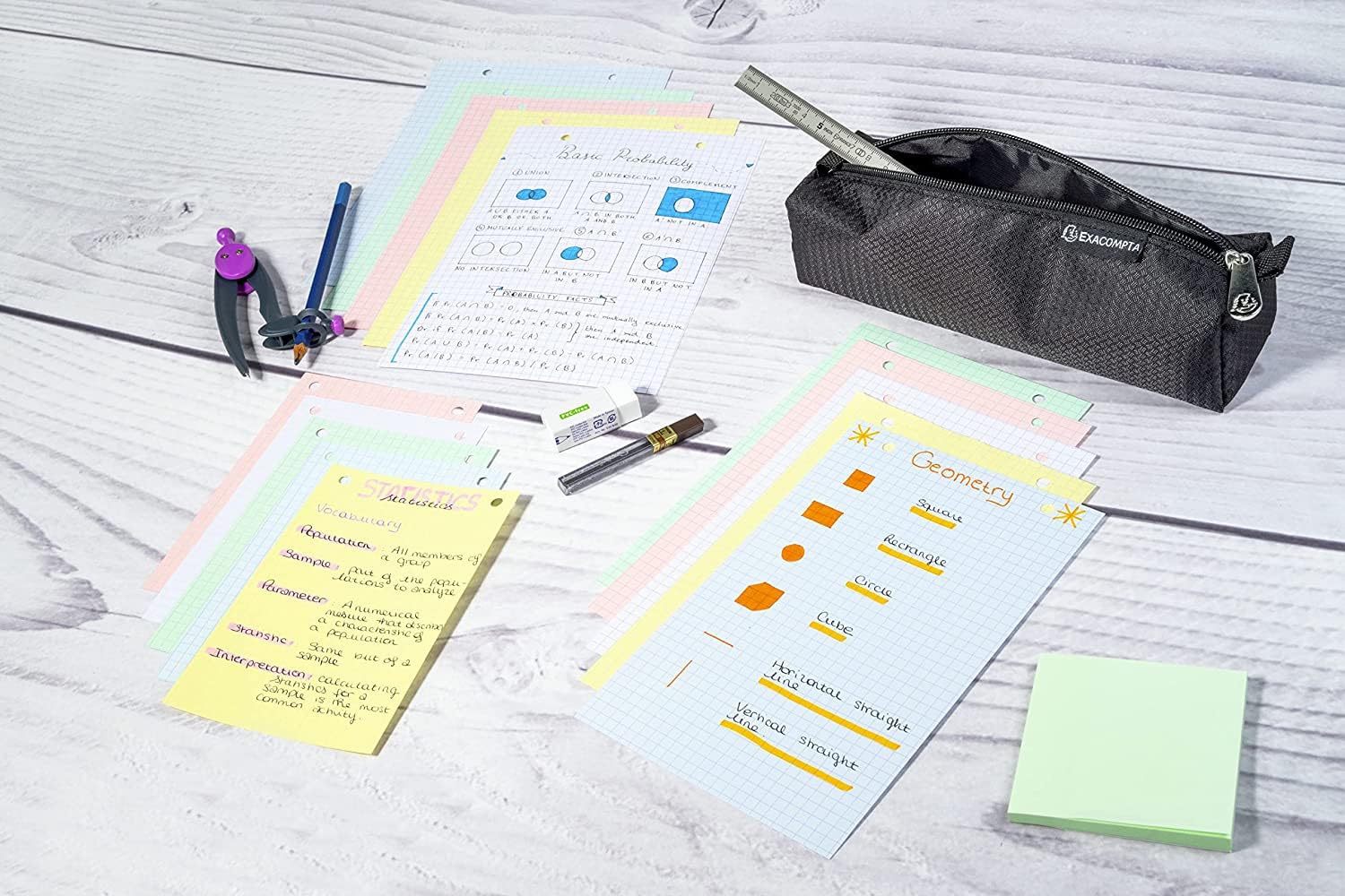 Lot de 10 Etui de 100 fiches Bristol couleurs assorties 148x210 quadrillé 5x5 perforées