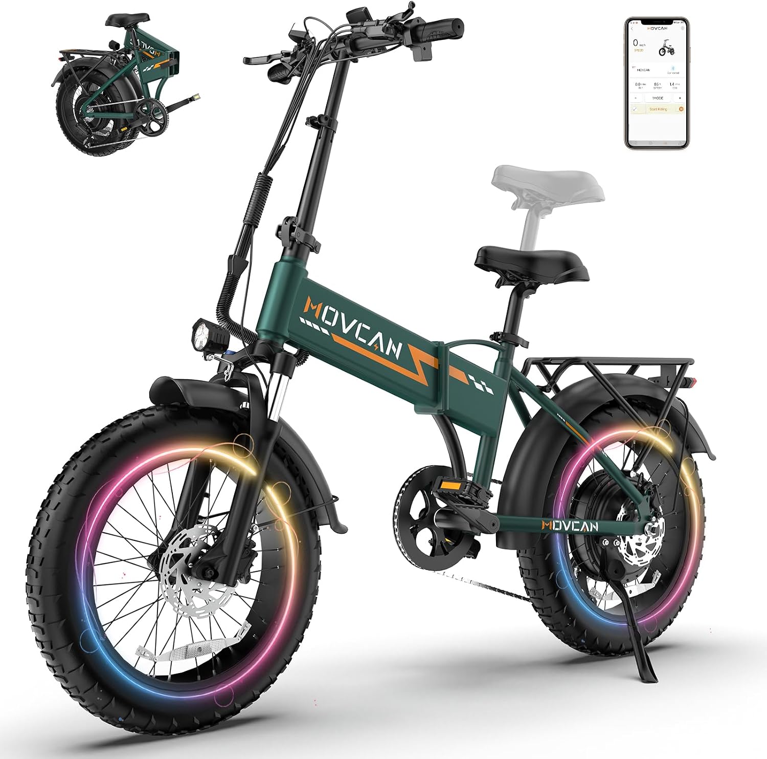 Movcan Q20 Folding Electric Bike, 52V 15.6Ah Removable Concealed Battery 20 Fat Tire Dirt Bike,1500W Motor 30 MPH Top Speed E Bikes, 7 Speed Dual Hydraulic Brake Electric Bikes for Adults product image