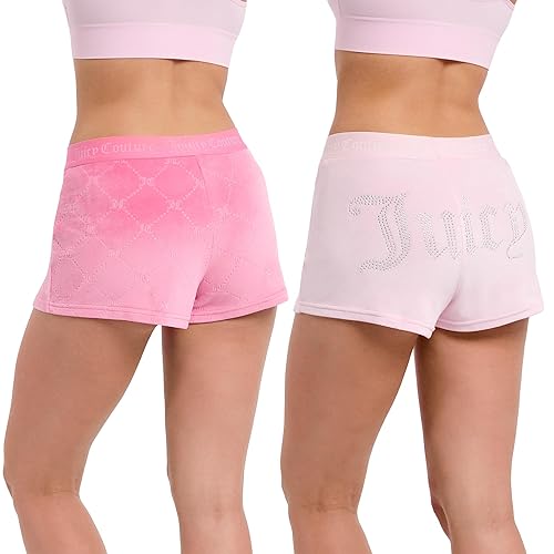 Juicy Couture Velvet Fleece Shorts 2 Piece Designer Pajama Set for Women, 2-Pack Sleep and Lounge Shorts