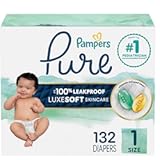 Pampers Pure Protection Baby Diapers&comma; Size 1 &lpar;8-14 lbs&rpar;&comma; 132 Count&comma; Up to 100&percnt; Leakproof&comma; Premium Plant-based Skin Protection&comma; Hypoallergenic Soft Diapers