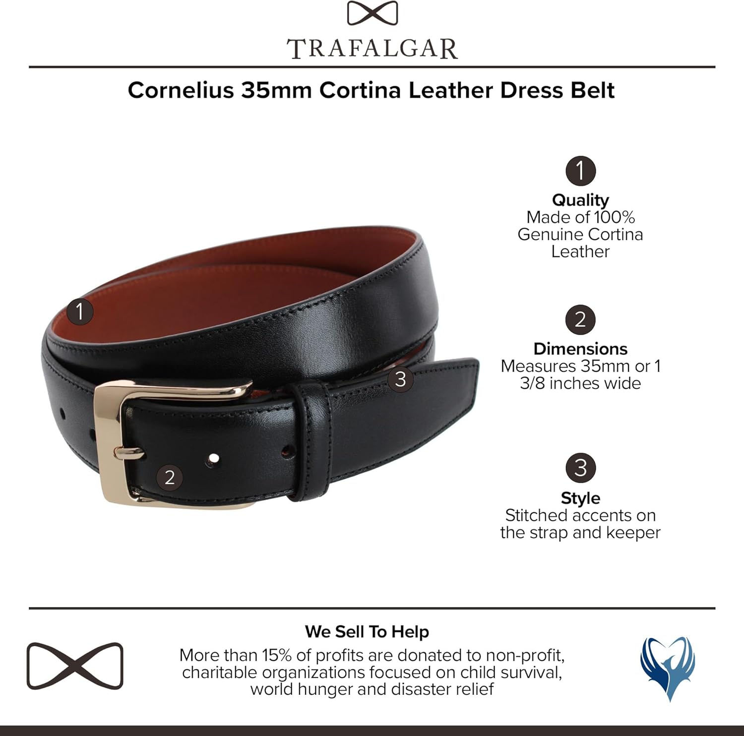 Trafalgar Men's Cornelius 35mm Cortina Leather Dress Belt - Image 2