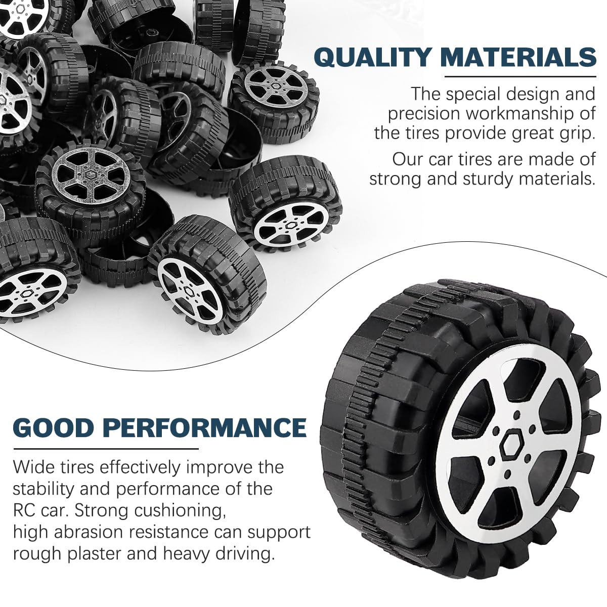 LNQ LUNIQI 30Pcs Black RC Car Tires, 42mm Plastic RC Drift Car Wheels Rims, Toy Model RC Spare Parts for Remote Control RC Car - Image 3