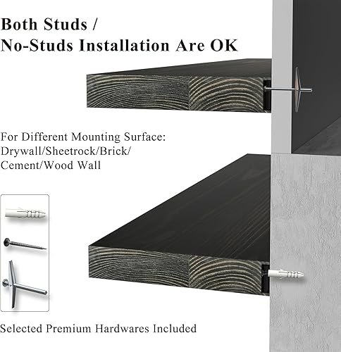 Miniatura 6 de Estantes flotantes rústicos de madera natural estantes abiertos bordes vivos decoración de pared de madera para baño sala de estar dormitorio cocina