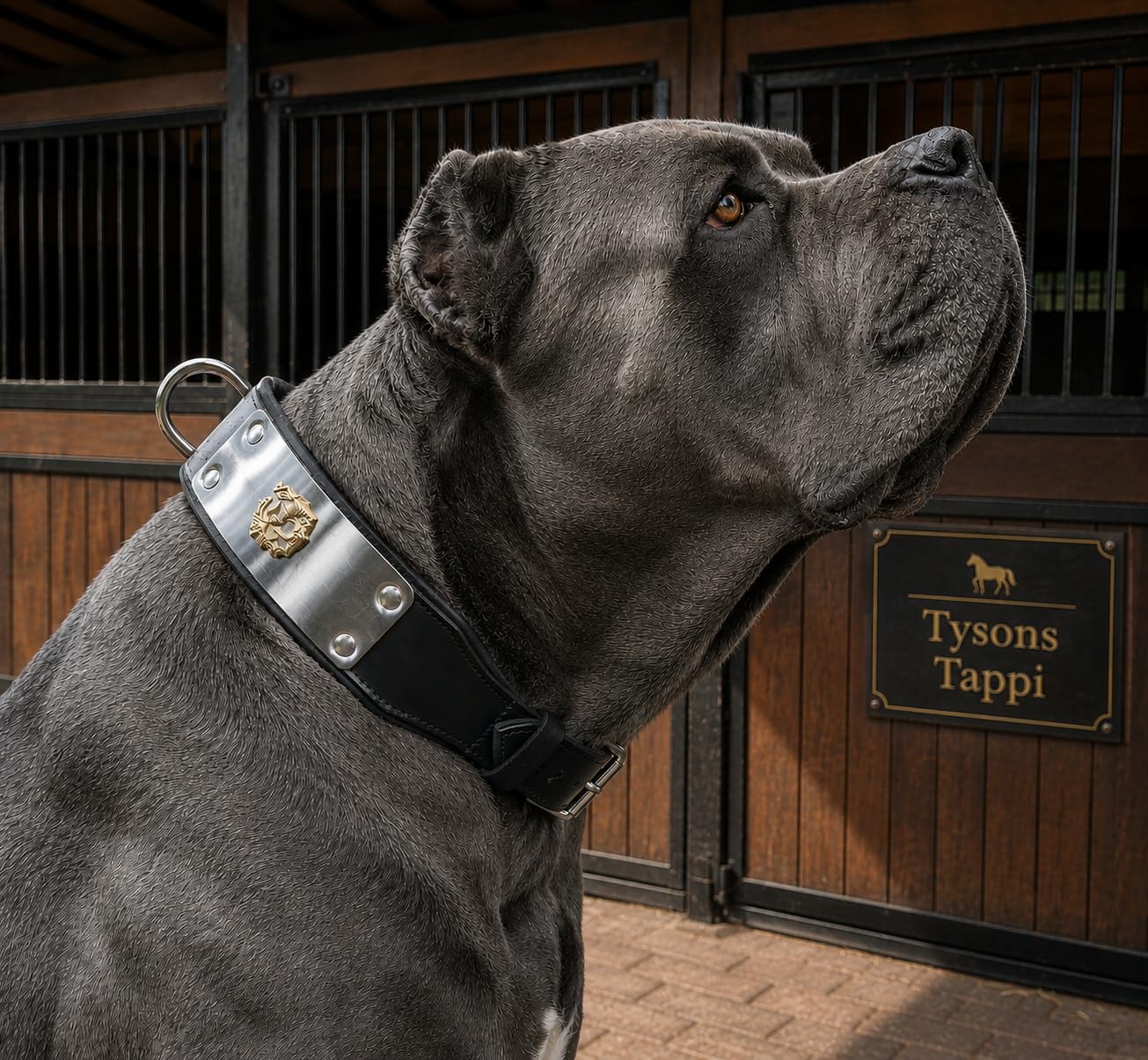 Thor Halsband Bulli Metallplatte Schwarz Leder Lederhalsband Hohe Zugkraft M L XL Hundekopf Hundehalsband Breit (XL)