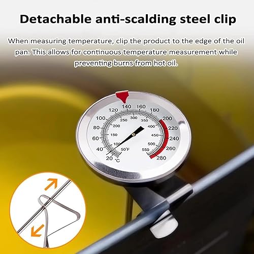 Miniatura 7 de Mechanical Oil Temperature Gauge,19.6" Long Stem Deep Fry Thermometer with Pot Clip, Instant Read, 2.08" Dial Meat, 50-554 Range, for Deep Fry,