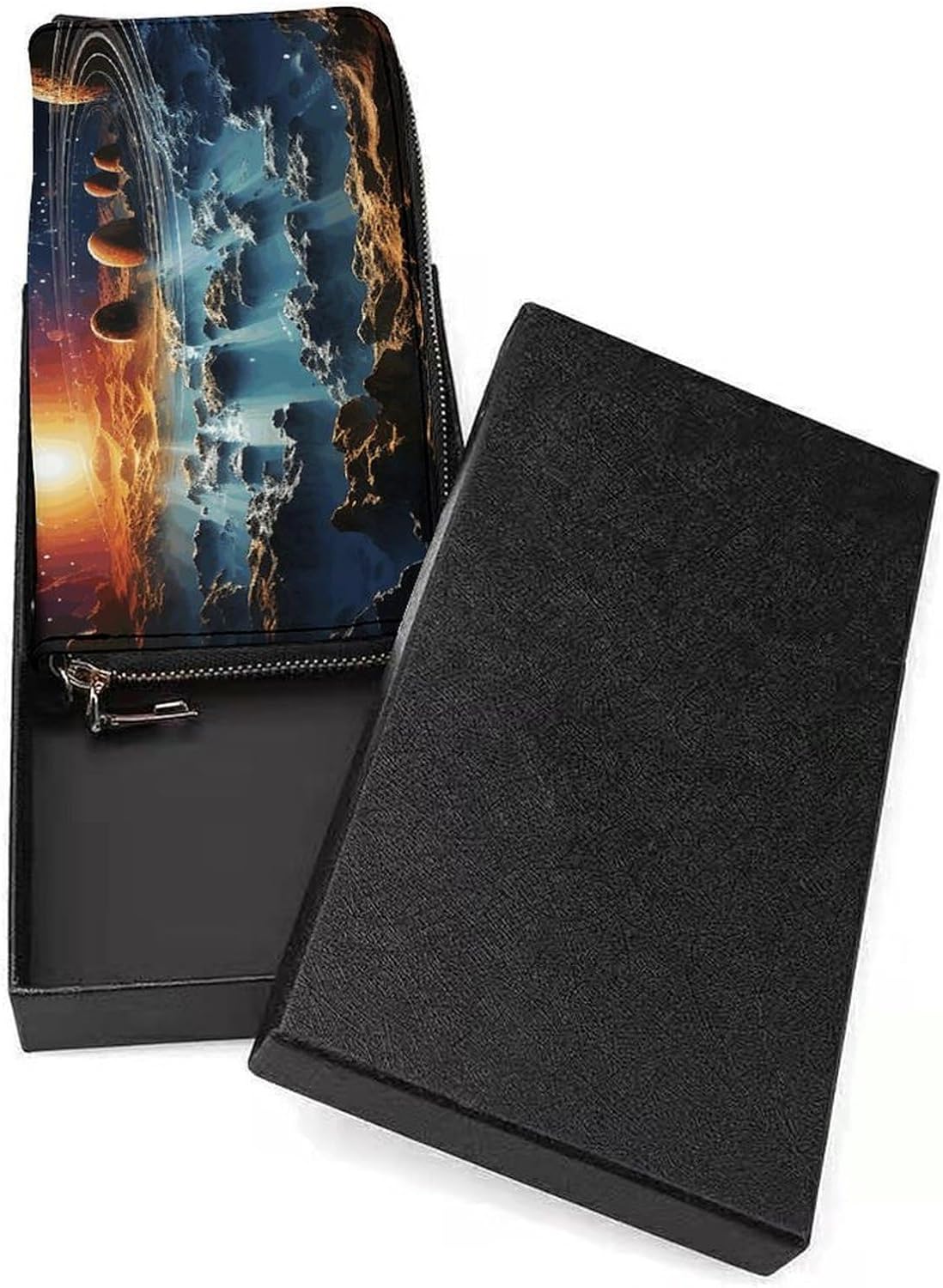 Planets Stars Long Wallet Clutch Wallets Wristlet Wallet | PU Leather Large Capacity Travel Wallet Portable Zipper Wallets with Hand Strap Multiple Card Slots for Travel Office Daily