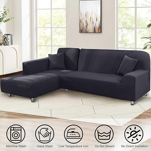 Miniatura 2 de Fundas para sofá modular, 2 piezas, suave, en forma de L, súper elástica, tipo L, con 2 fundas de almohada, funda de sofá de 3 plazas + protector de