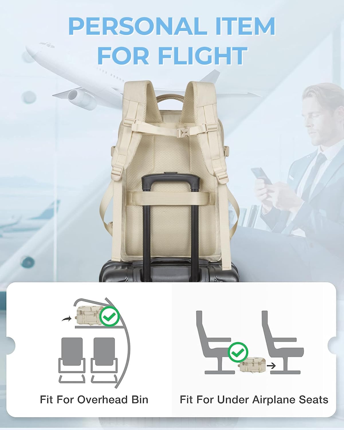 BAGSMART Compression Travel Backpack, 37L Expandable Carry On Backpack with Packing Cubes, Water Resistant Weekender Backpack with Shoe Bag, Warm Beige - Image 5