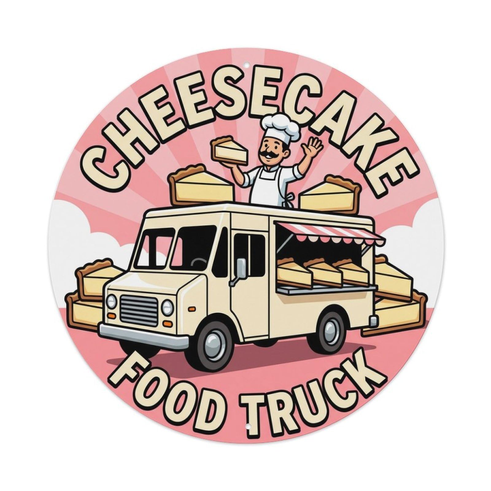 Greece Cheesecake Food Truck Classic Chef Illustration Metal Tin Sign