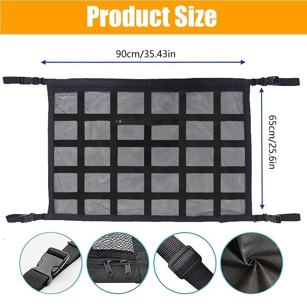 Rete Portaoggetti Tetto Auto per Sospensione Bagagli di Grande capacità Rete Portaoggetti Tasca Organizer(1SET 90x65CM)