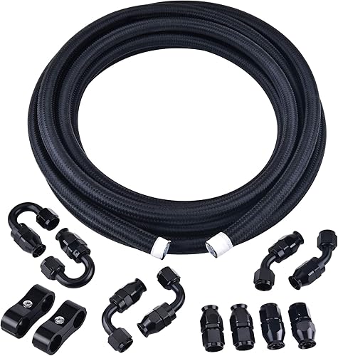 Miniatura 2 de EVIL ENERGY 8AN PTFE E85 Manguera de combustible trenzada de nailon de 20 pies, paquete negro con llave ajustable 3AN-16AN de aluminio azul