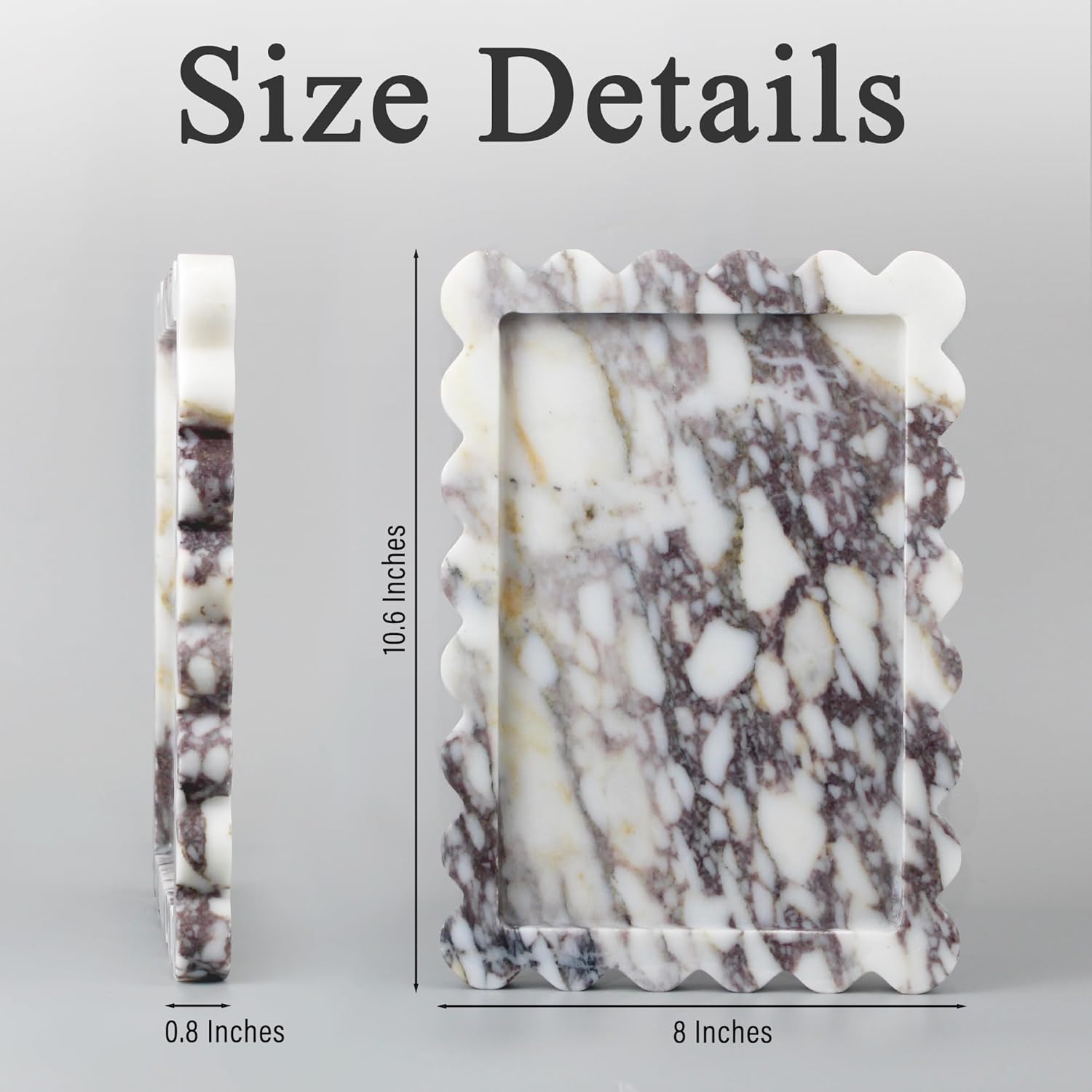 100% Real Natural Marble Tray, Genuine Calacatta Viola Scalloped Stone Tray, Luxury Decorative Trays for Bathroom Dresser, Vanity, Home, Kitchen Decor, Non-Resin/Ceramic, 10.6"x 8", Purple - Image 7