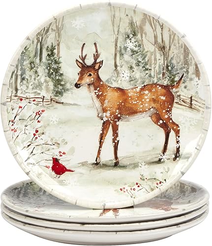 Certified International Winter's Walk - Platos llanos de 11.25 pulgadas, grandes, multicolor, juego de 4