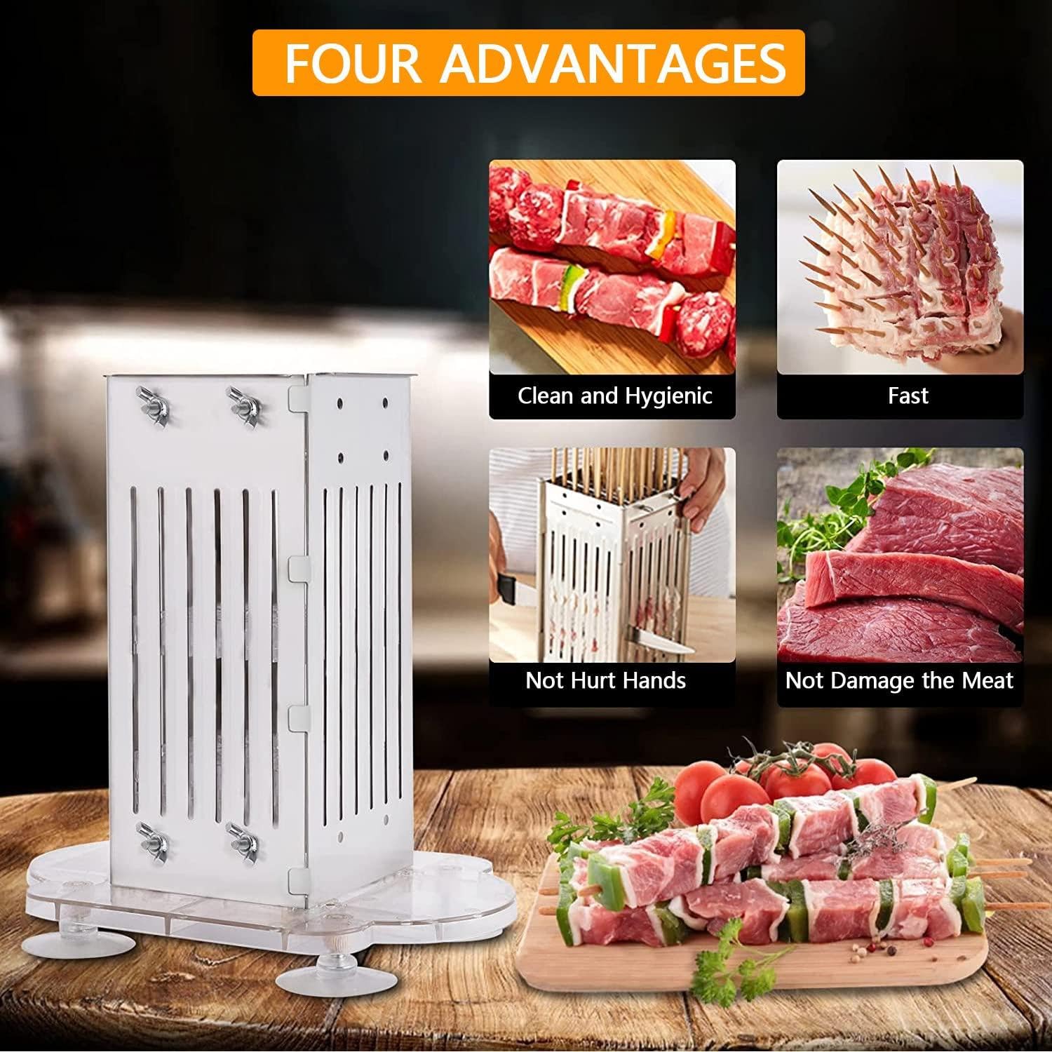 Macchina manuale per spiedini di carne in acciaio inossidabile, ideale per barbecue e kebab, facile da usare e durevole