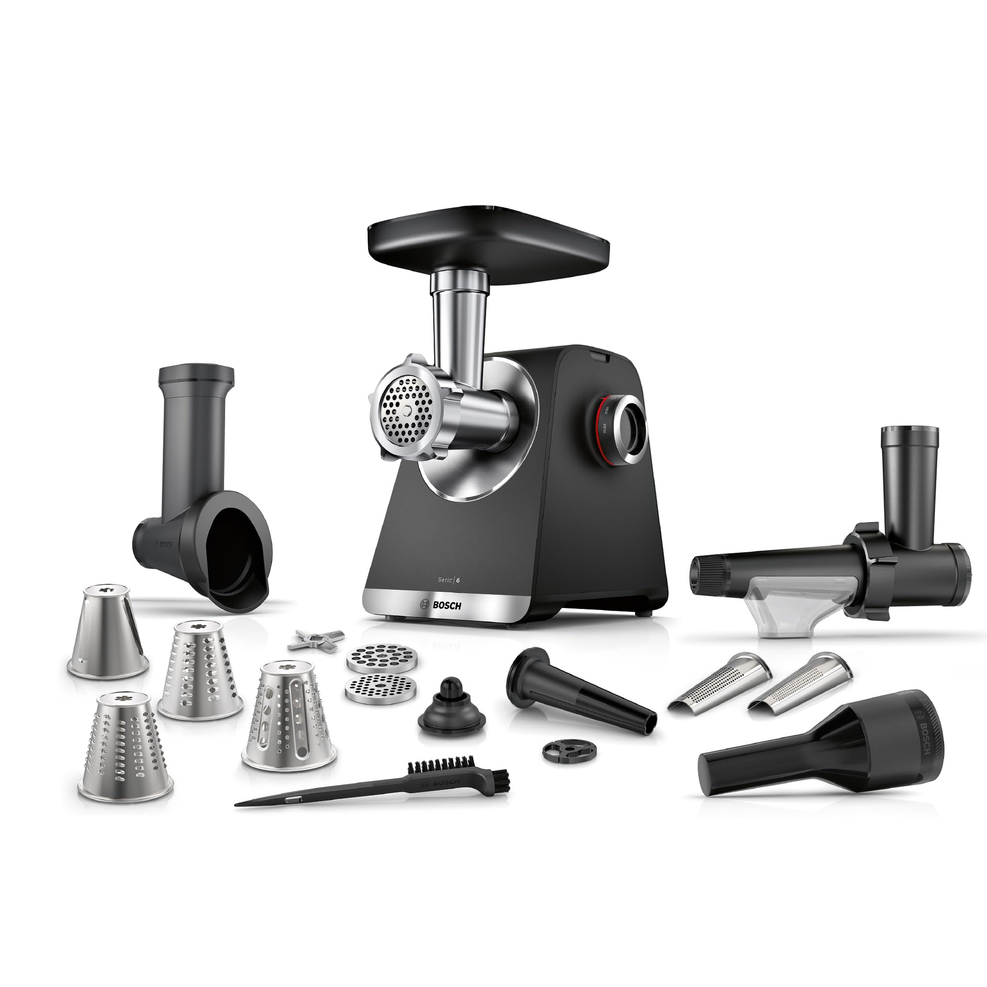 Bosch MultiPower Serie 6 Fleischwolf MFWS660B – Edelstahl, 2100 W, spülmaschinenfest
