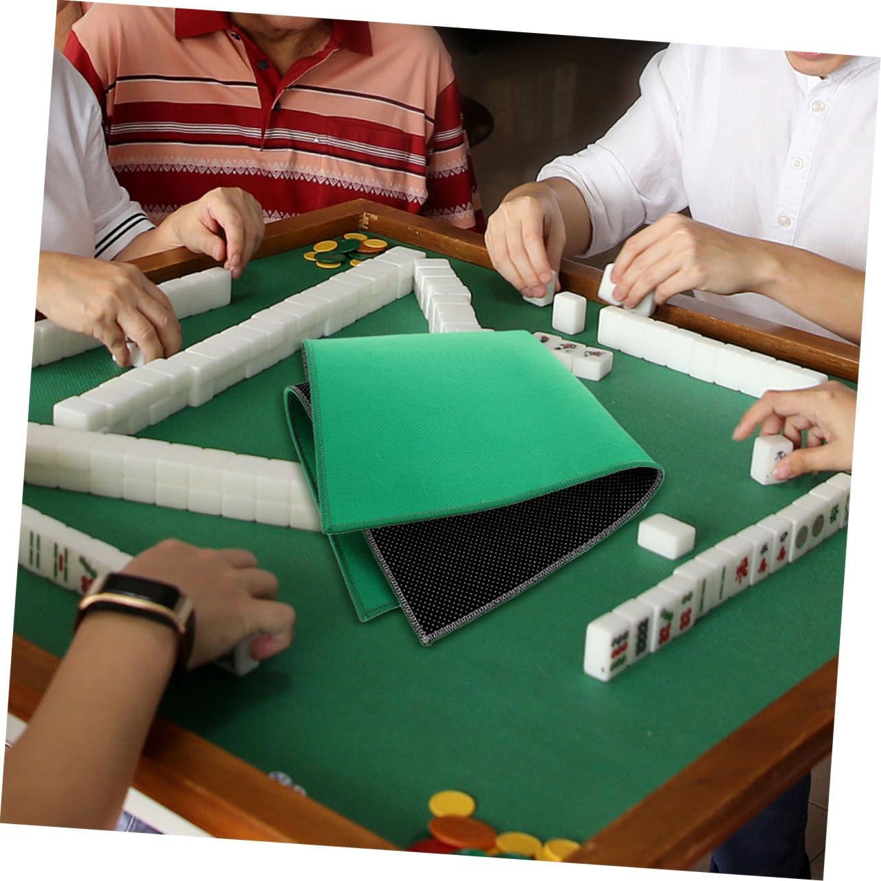 VICASKY 2pcs Mahjong Table Mat Noise Reducing Slip Square Game Cover for Tabletop Gaming Green Tablecloth for Card and Board Games