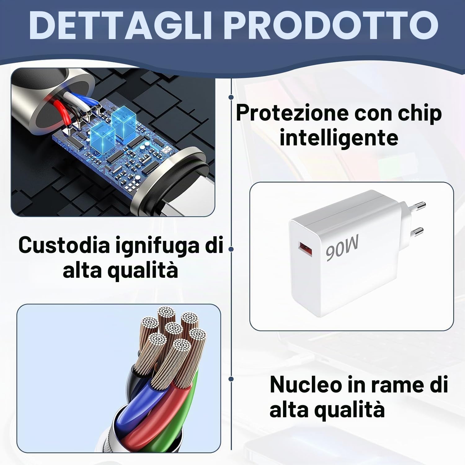 Caricatore rapido 90 W Xiaomi con cavo USB C 1,5 m per Redmi Note 14 Pro, 15T, Poco X7 Pro