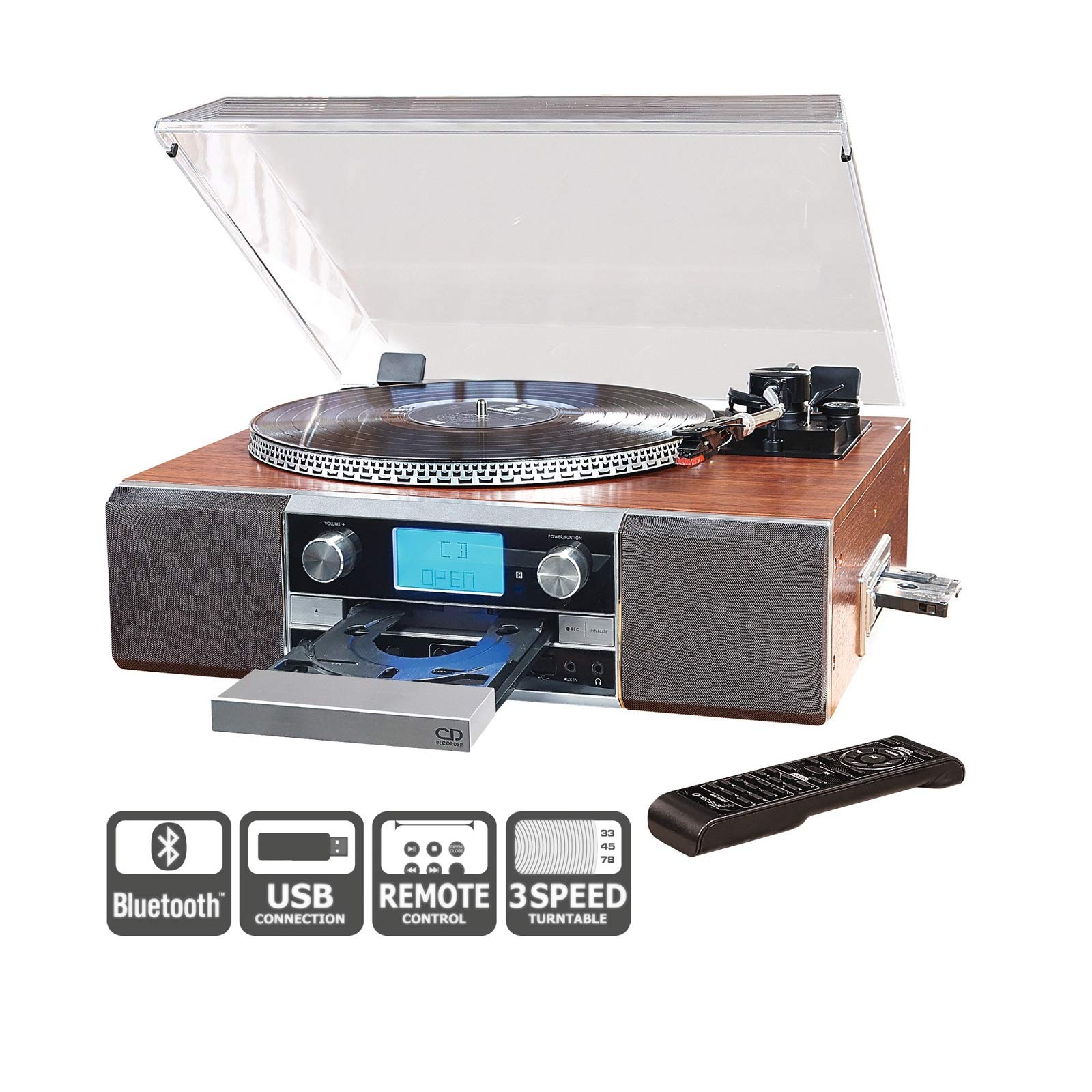 Buy Music Centre With Record Player, CD, Cassette Tape Deck Remote