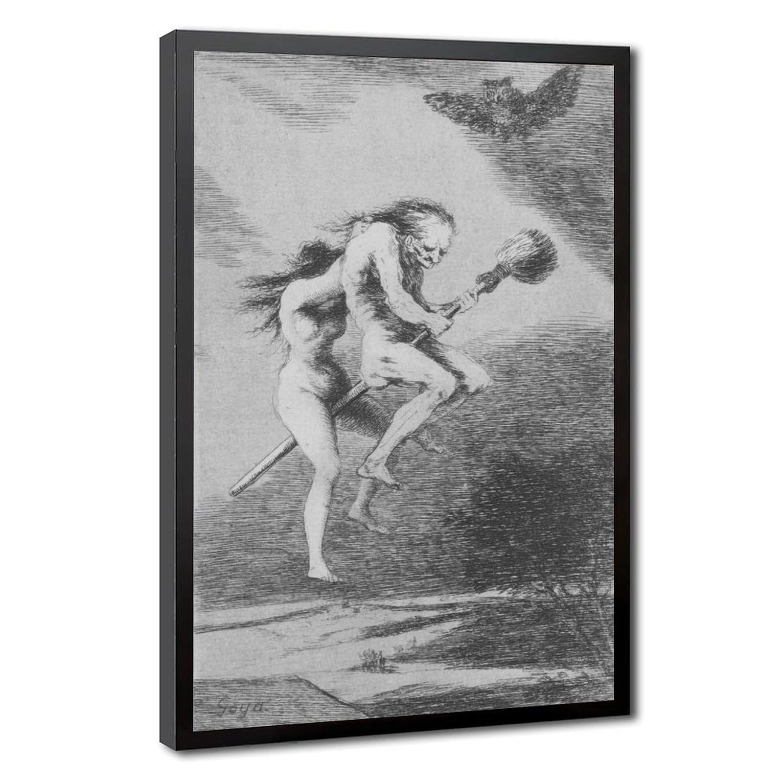 WCYB Witches on A Broomstick by Francisco Goya Posters Prints Canvas Deco Paintings Wall Art Hangable Frame 12" L X 18" W