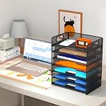 Plateau à lettres en papier Samstar à 7 niveaux, organisateur de fichiers de bureau en maille avec poignées, noir