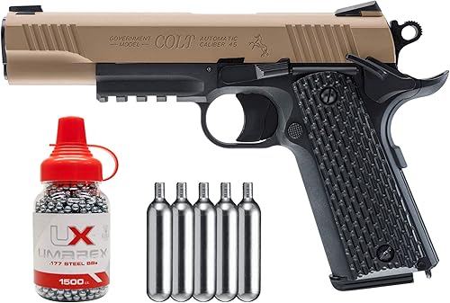 Wearable4U Umarex Colt M45 CQBP pistola de aire deslizante de metal .177 BB CO2 Airgun Semi Auto Blowback Bundle