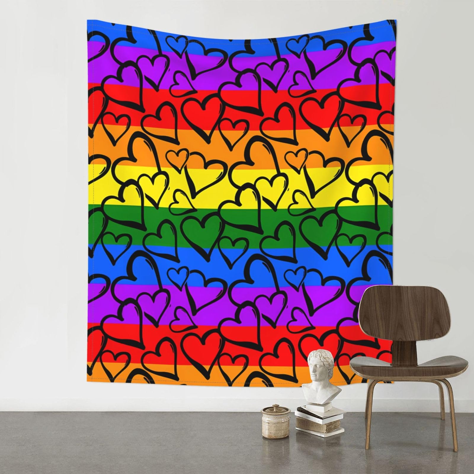 YYHWHJDE Gay Pride Rainbow Pattern Prints 60x51in Wall Tapestry – High-Grade Polyester Throw for Dorm, Beach & Home Decor