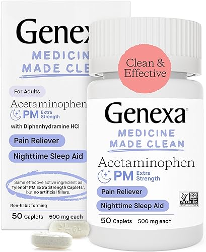 Genexa Cápsulas de acetaminofén y ayuda para dormir extra fuertes para el dolor y la fiebre, 50 unidades Genexa Cápsulas de acetaminofén y ayuda para dormir extra fuertes para el dolor y la fiebre, 50 unidades