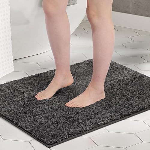 Miniatura 8 de FRESHMINT Alfombra de baño con borde copetudo, de 17 x 24 pulgadas, antideslizante, para suelo de baño y bañera, tapete de ducha absorbente de agua,