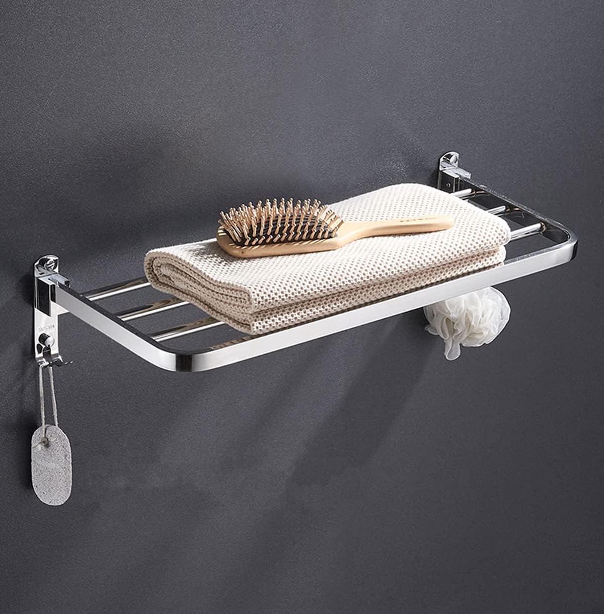 Towel Racks for Bathroom Wall Mounted,304 Stainless Steel Rustproof Towel Shelf Shelf with Foldable Towel Bar Holder and Hooks Wall 24inch