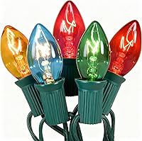 Vista 16 de Luces de Navidad C7, 25 pies de cadena de luces de Navidad transparentes para exteriores con 27 bombillas incandescentes blancas cálidas