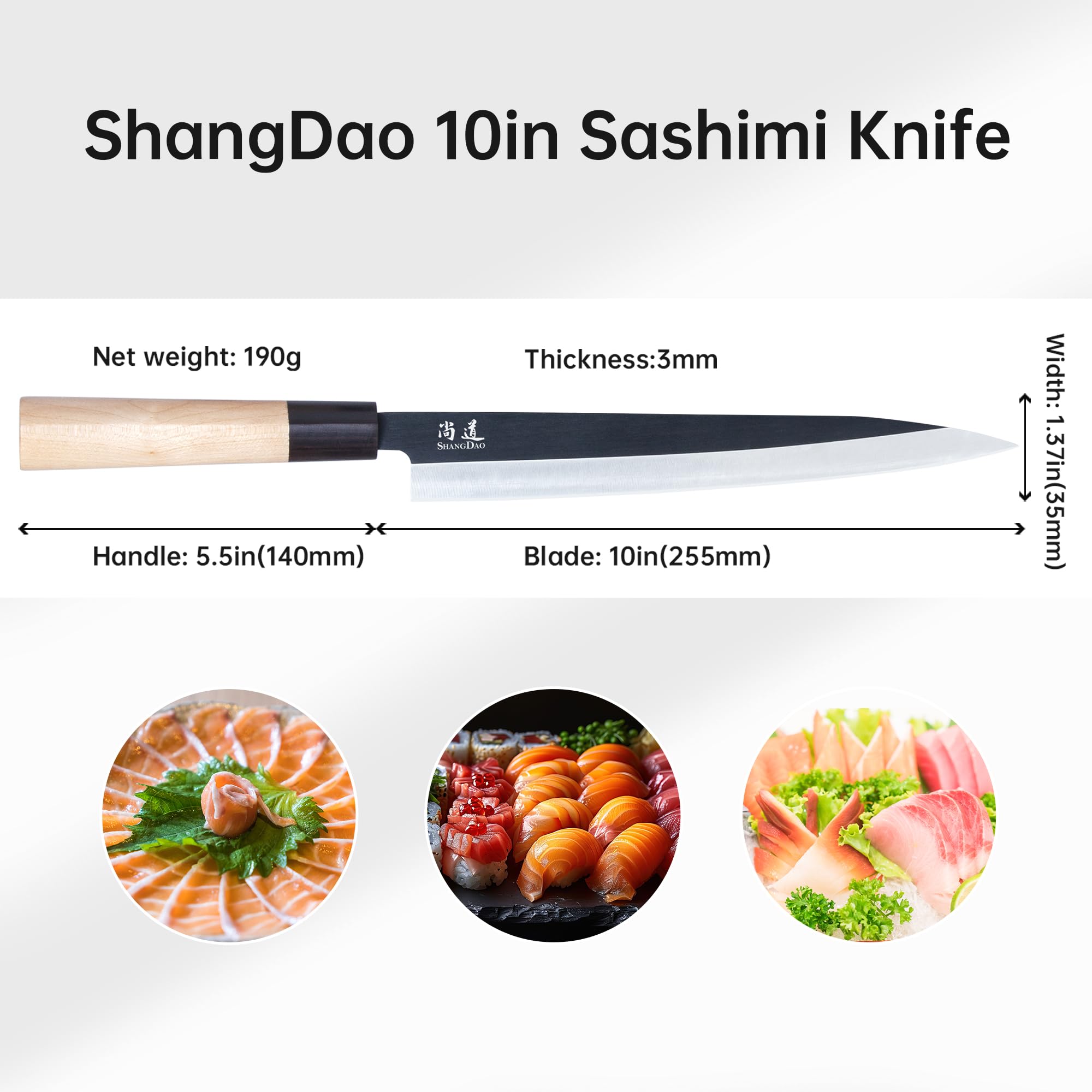 SHANGDAO Coltello Sashimi-Sushi, 25 cm, coltello da carne e coltello Yanagiba, filetto e taglio di pesce, acciaio tedesco e manico in legno tradizionale, confezione regalo