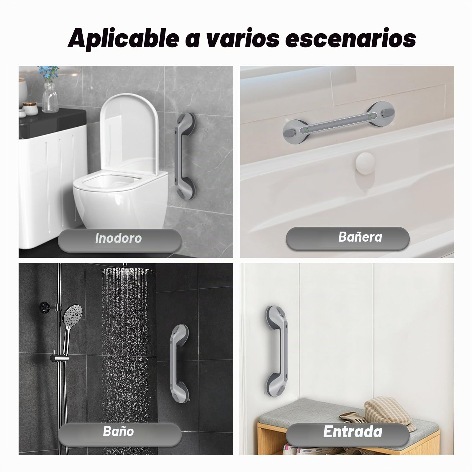 2 Piezas Agarrador Ducha para Personas, Asidero Baño, Asa de Seguridad para Baño con Ventosa, Asa Ducha, Apoyabrazos del Cuarto de Baño Barras de Sujeción Portátil Apoyo Asidero